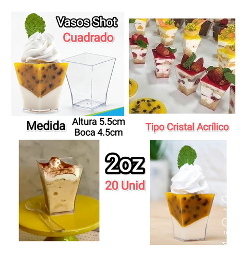 Vasos Shot Cuadrado 2oz (20 Unid) Acrílico Cristal Candy Bar