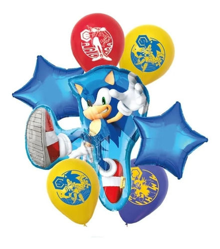 Set De Globos Mylar  Sonic Metalizados 7 Piezas Decoracion