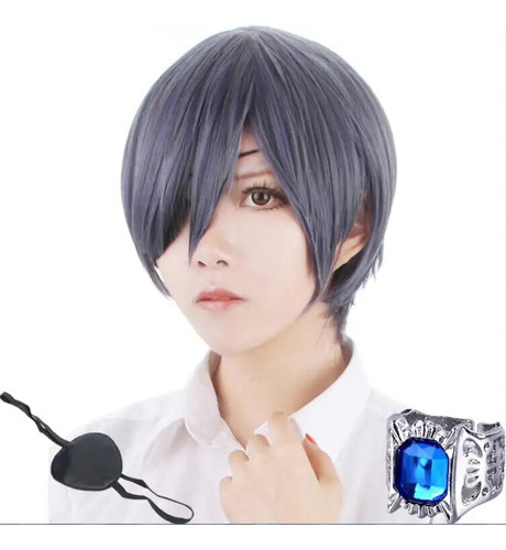 Peluca De Pelo Mixto Black Butler Kuroshitsuji Ciel Phantomh