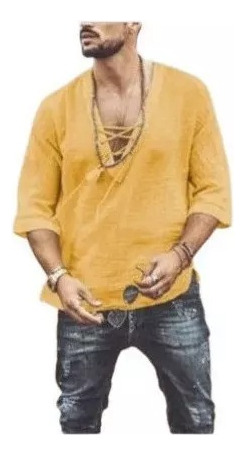 Camisa De Vestir De Lino Hippie De Moda, Pantalones Ajustado