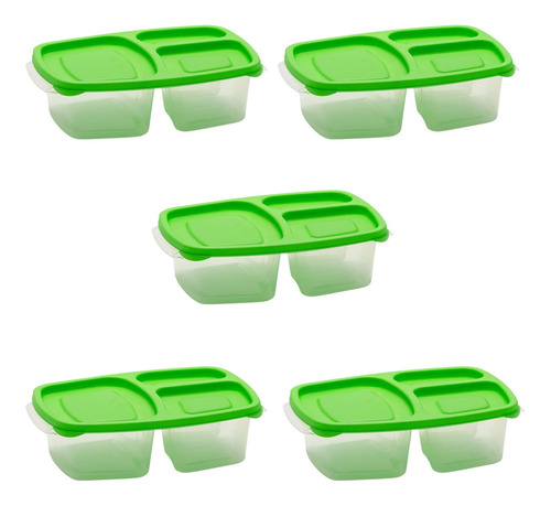 Toper De Plástico Recipiente Rectangular 3 Divisiones 5 Pzs