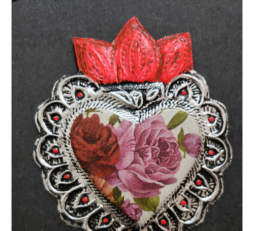 Corazón Mexicano De Aluminio Artesanía. Hecho A Mano. Rosas