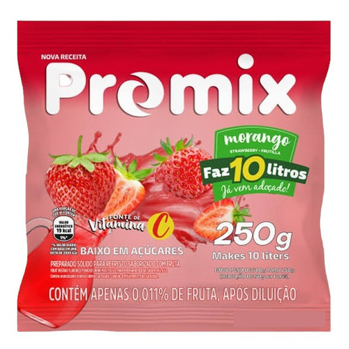 Suco Refresco Em Pó Promix Sabor Morango Faz 10 Litros