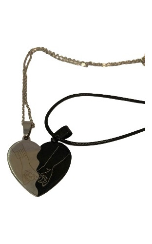 Collar Pareja Amistad Delicado Plateado Negro Corazon Promes