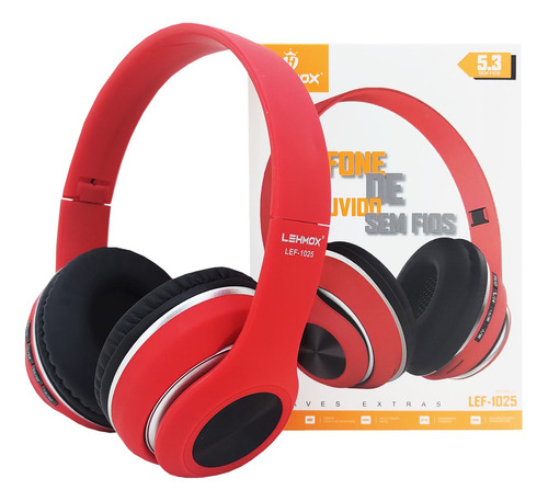 Fone De Ouvido Bluetooth Sem Fio Headphone Musica Stereo Cor Vermelho