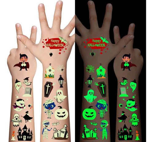 Tatuaje Temporal De Halloween Para Ninos, 20 Hojas De 360 Ti