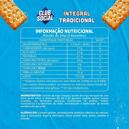 Biscoito Integral Tradicional Com 12 Unidades Club Social