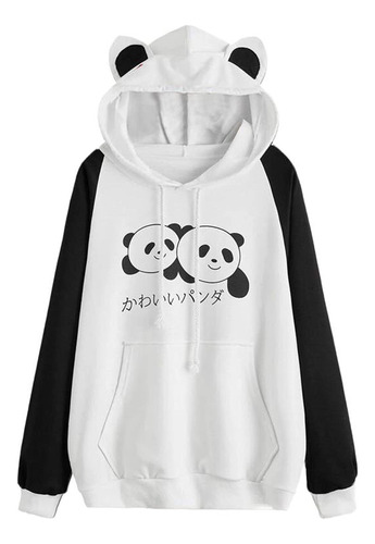 Blusa Manga Larga Estampado Panda Para Mujer Capucha
