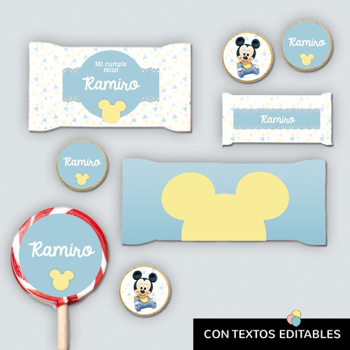Imagen 2 de 9 de Kit Imprimible Mickey Bebé Editable (uso Personal)