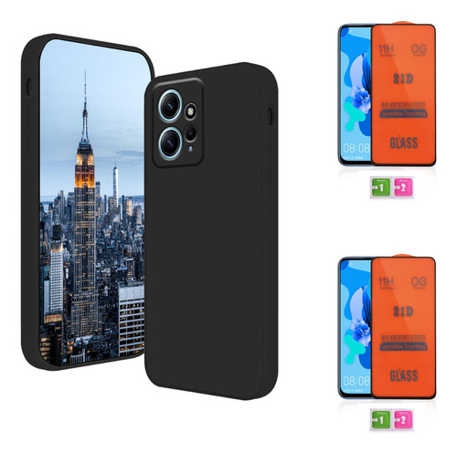 Case Silicona Negro Para Xiaomi Redmi Note 12 4g + 2 Micas