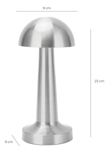 Lámpara Mesa Led Recargable Mushroom Led Dimeable Plateada