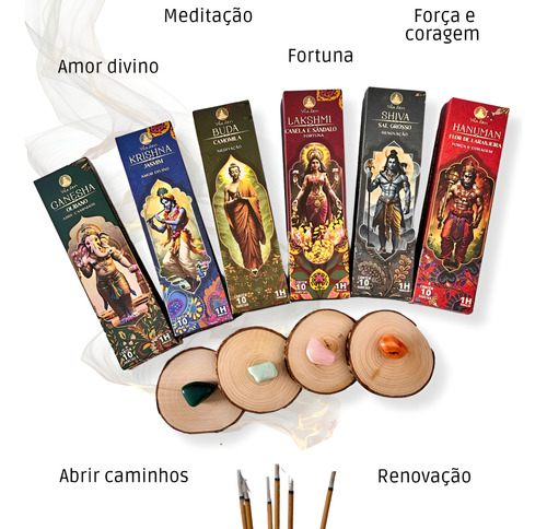 Kit Incenso Deuses Hindus 100% Natural Sem Carvão 60 Varetas