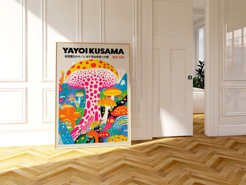 Cuadro Decorativo Enmarcado Yayoi Kusama Mushrooms Arte