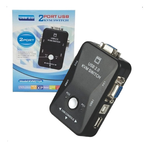Chaveador Switch Kvm 2 Portas Vga + 2 Usb Monitor Mouse Cpu