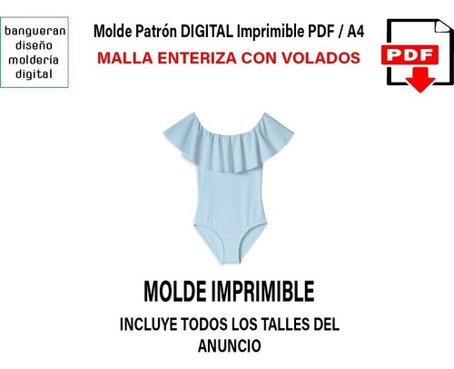 Molde  Imprimible Malla Enteriza Con Volados Mujer Pdf A4