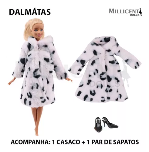 Roupa Boneca Barbie Casaco de Pele+Bolsa+meia+sapato