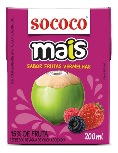 Água De Coco Sococo Mais Frutas Vermelhas 200ml - Kit Com 6