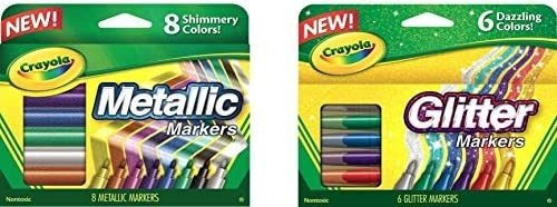 Combo Marcadores Metálicos X8u Y Glitter X6u Crayola