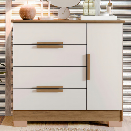 Cômoda Sapateira Ms Com 4 Gavetas Organizadora De Roupa Para Quarto Grande Jequitibá Off