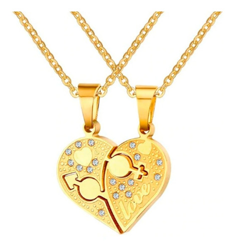Set Collar Signos Forma De Corazón Cristales Diseño Parejas