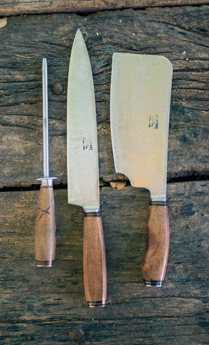 Cuchilla Para Asado Con Hacha Y Chaira Artesanales.