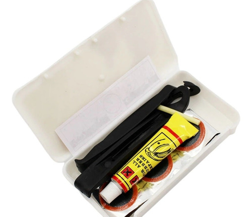 Imagem 6 de 6 de Kit Reparo Remendo Para Câmaras Bike Com Espátulas Cola