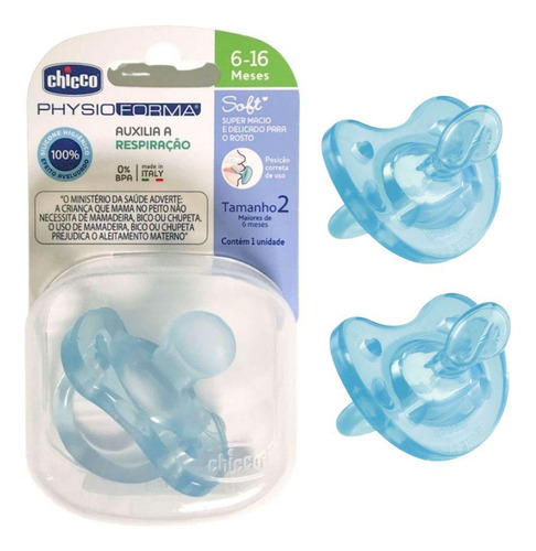 Kit 2 Unidades Chupeta Soft Silicone Tam2 6-16m Azul Chicco