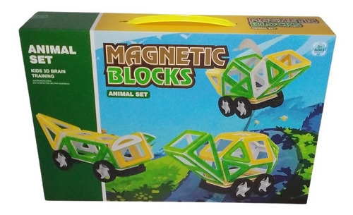 Bloques Magneticos 57 Pzas Vehiculos Set Animales Ruedas Edu