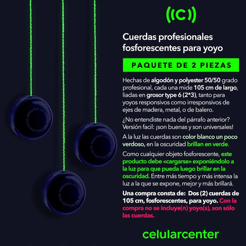 X2 Cuerdas Yoyo 105cm Fosforescentes Profesional Cinta Hilo