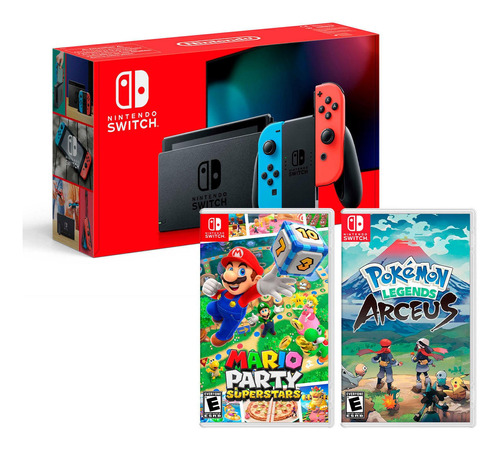 Nintendo Switch Neon 2019 + Mario Superstar + Pokémon Arceus
