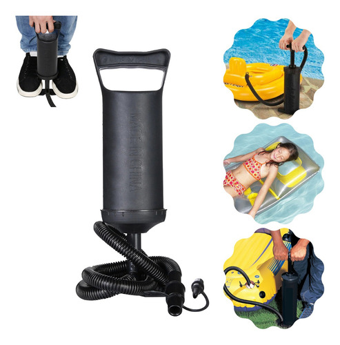 Bomba De Ar Manual Portátil P/ Encher Piscina Boia Colchao Cor Preto