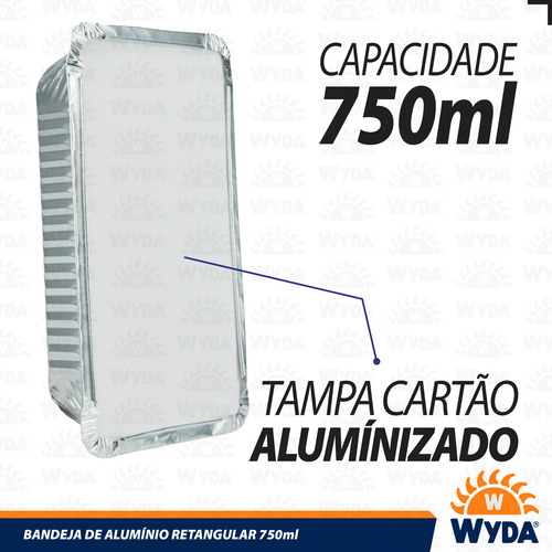 100 Marmita Alumínio Wyda D7s Bandeja 750ml 40% + Resistente