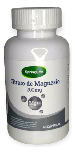 Citrato De Magnesio 200mg 60 Caps - Springlife Sabor Sin Sabor