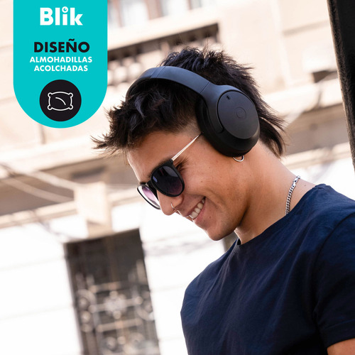 Audifonos Bluetooth Blik Essence700 Cancelación De Ruido 45 Hrs Over ear cómodos con calidad de sonido y bajos profundos incluye estuche, diseño versátil y plegables y entrada de conexión AUX