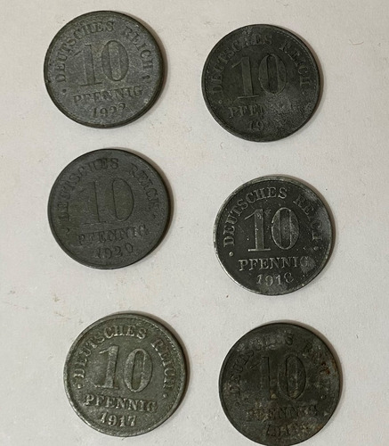6 Monedas Alemania 10 Pfennig, 1917 A 1922 Lote 1m048