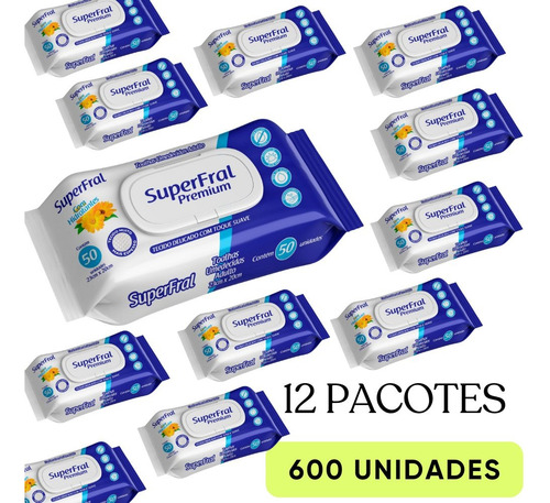 Toalha Umedecida Adulto Superfral Kit Com 12 Pacotes- 600uni