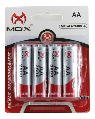 Imagem 1 de 1 de 4 Pilhas Recarregável Mox Aa 2600 Pilha Pequena