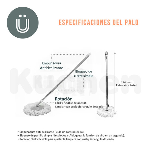 Imagen 6 de 10 de Balde Con Mopa Centrifuga Eco 1 Repuesto Cuotas