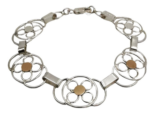 Pulsera Flores Plata Nacional Oro 18kilates A Mano Rustica