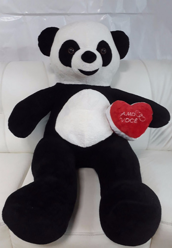Urso Panda De Pelúcia Grande Gigante 120cm 1,20m + Coração