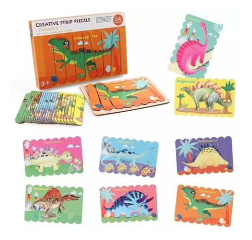 Set Puzzle Rompecabezas De 32 Tiras 8 Dinosaurios Creative