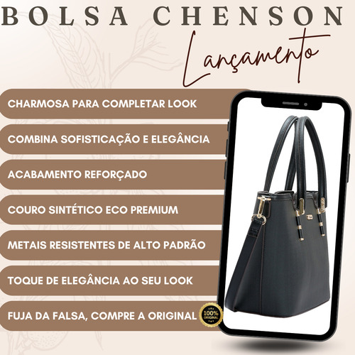 Bolsa Feminina Média Transversal Ombro Mão Chenson Original Cor Preto Elegante