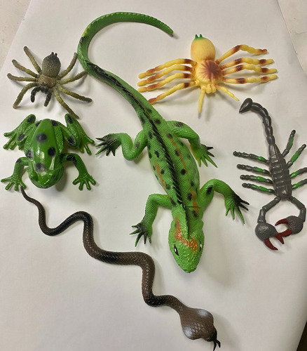 Muñecos Reptiles Goma-iguana-araña-rana-cobra-escorp-set X 6