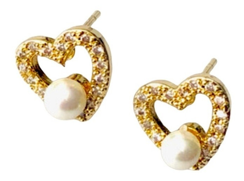 Aretes Corazon Perla Y Brillantes 