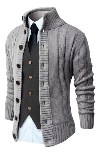  Chaqueta de punto para hombre, estilo casual, cuello