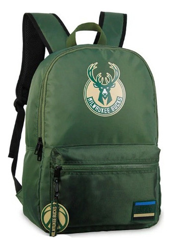 Mochila Nba Equipos Basketball 17'' Urbana Escolar Mediana Color Verde Militar - 27636 Diseño De La Tela Liso