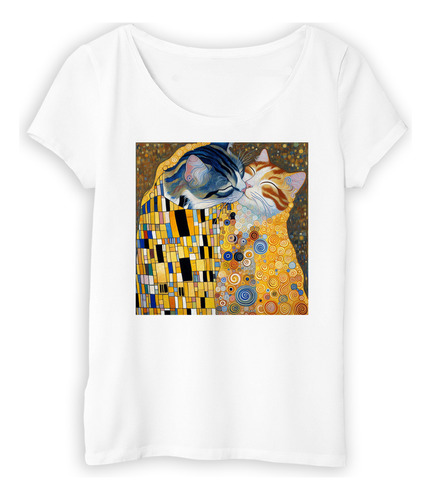 Remera Mujer Gato El Beso Gustav Klimt Arte Cats M1