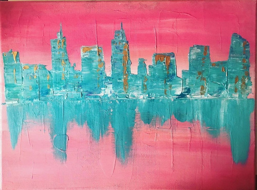 New York Sighs Cuadro Pintura Acrilica Nueva York Pink