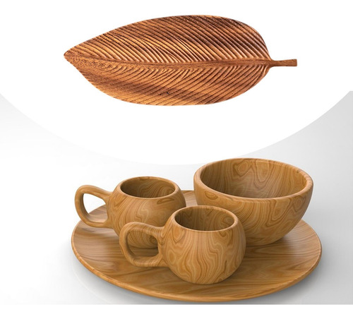 Bandeja De Madera Con Forma De Hoja, 38cm X 15cm X 2cm