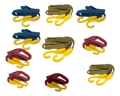 Kit Elastico Extensor Com 10 Pcs C/ Gancho  Reforçado 1,8m